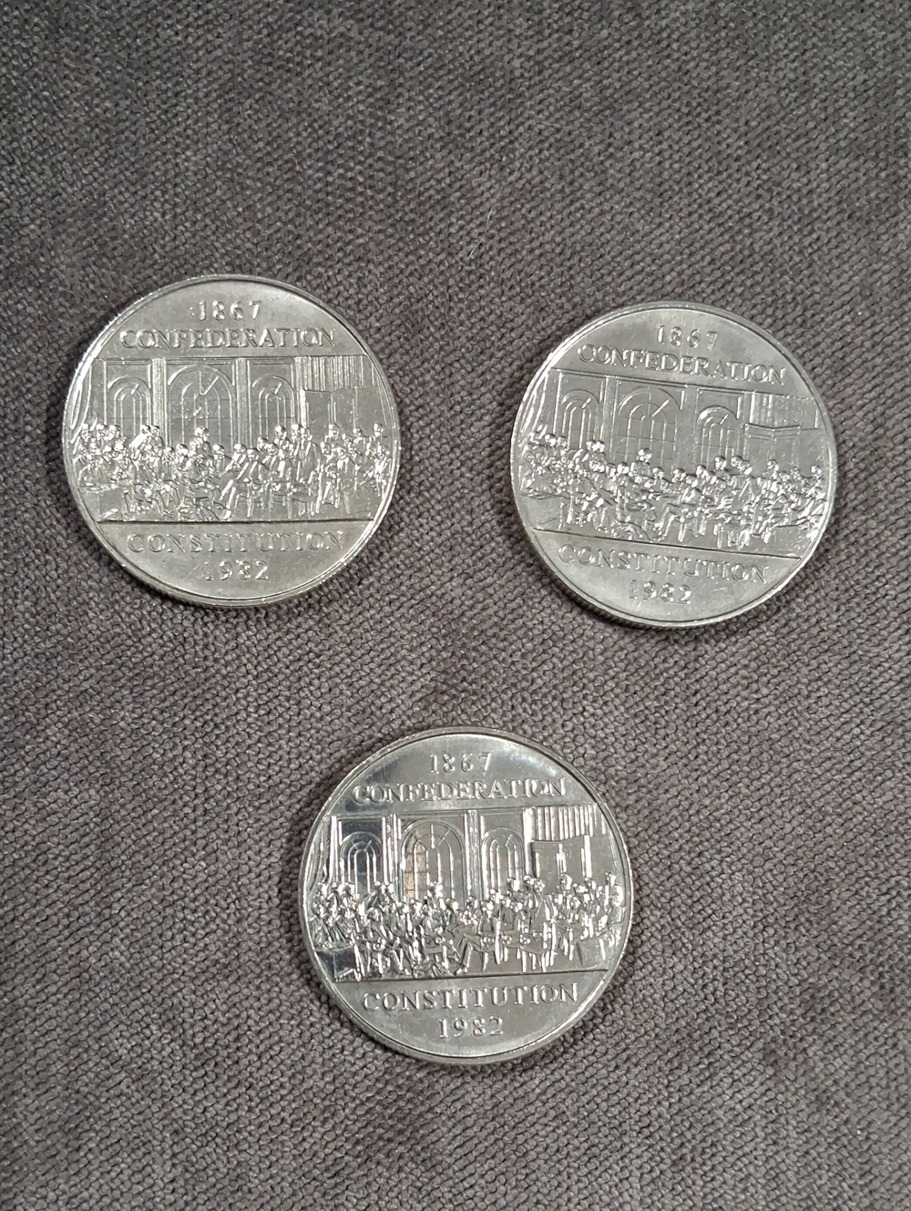 Vintage Lot of 3 Cnd Confederation Constitution Commemorative Dollar Coin VG-
